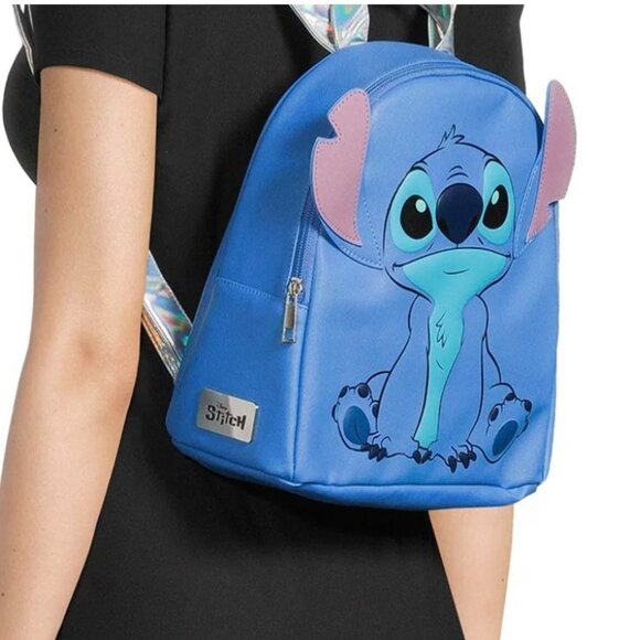 Disney Lilo and Stitch Women's Mini Backpack - Stitch with Ears Blue Canvas Bag - Picture 3 of 9